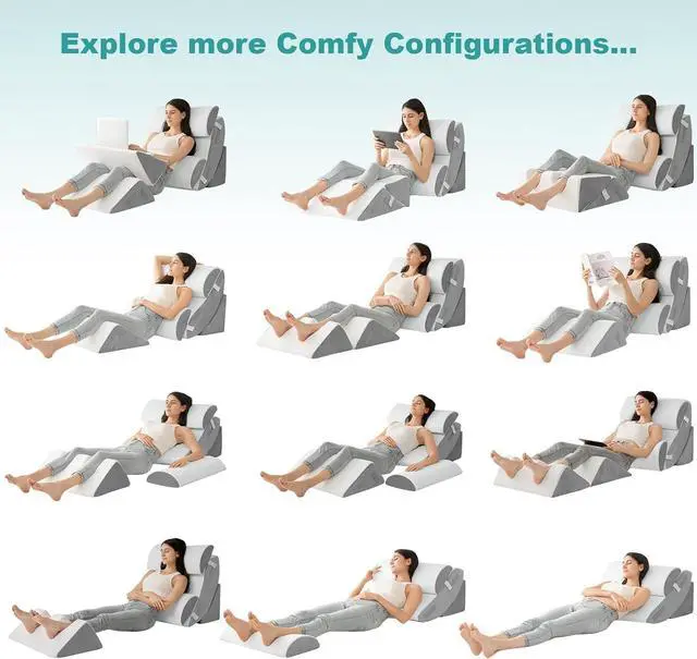 Alt view image 5 of 7 - 6PCS Orthopedic Bed Wedge Pillow for Sleeping Adjustable Post Surgery Pillow Set for Body Back and Leg Pain Relief Memory Foam Support Pillows for After Surgery White