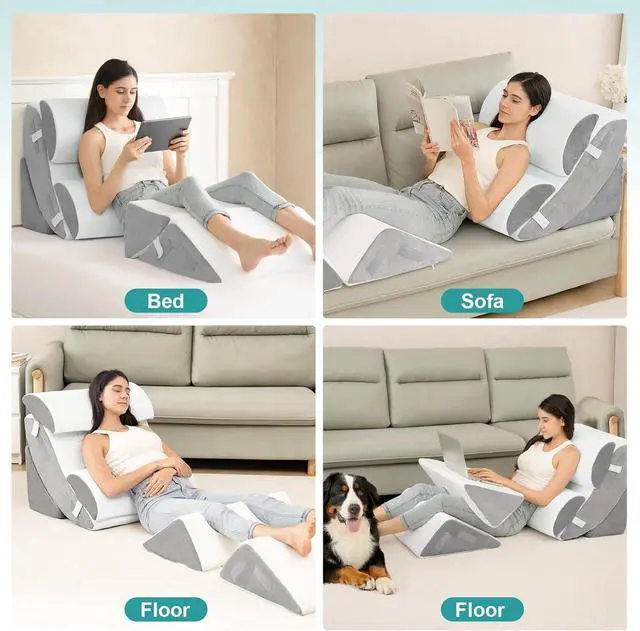 Alt view image 6 of 7 - 6PCS Orthopedic Bed Wedge Pillow for Sleeping Adjustable Post Surgery Pillow Set for Body Back and Leg Pain Relief Memory Foam Support Pillows for After Surgery White