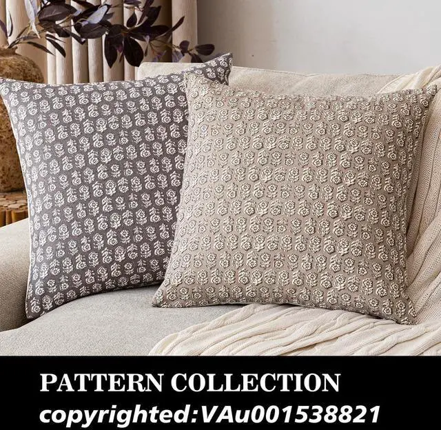 Alt view image 4 of 7 - Set of 2 Decorative Neutral Floral Print Throw Pillow Covers Vintage Accent Farmhouse Cushion Covers Boho Home Decor for Sofa Couch Chair Bedroom Living Room Outdoor 20×20 Inch Tan Taupe