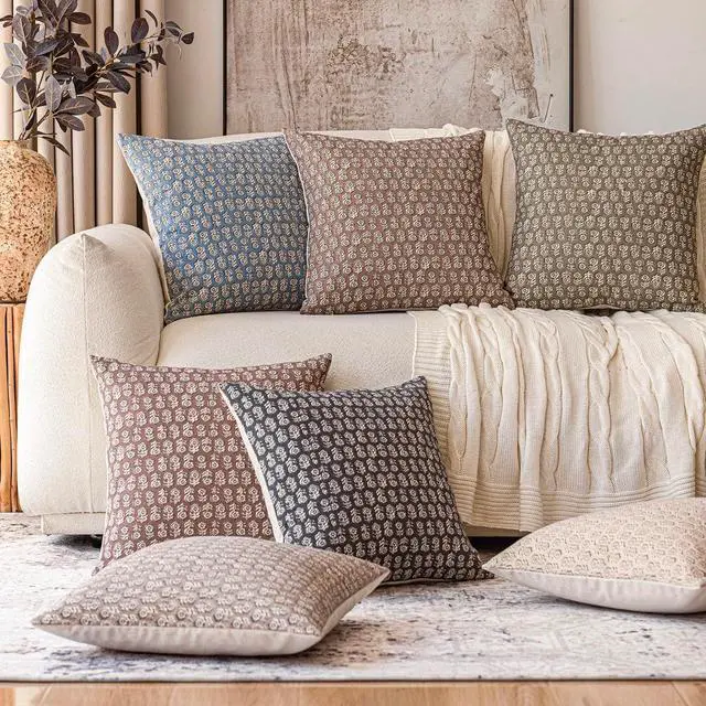 Alt view image 7 of 7 - Set of 2 Decorative Neutral Floral Print Throw Pillow Covers Vintage Accent Farmhouse Cushion Covers Boho Home Decor for Sofa Couch Chair Bedroom Living Room Outdoor 20×20 Inch Tan Taupe