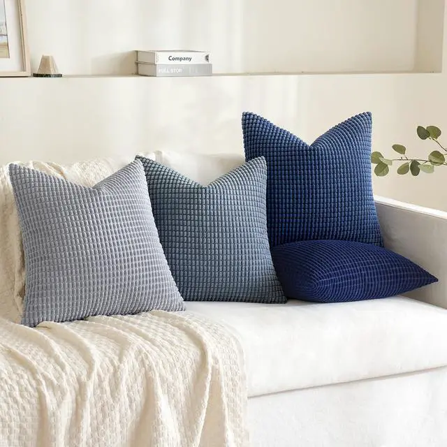 Alt view image 3 of 6 - Blue Decorative Pillow Covers 20x20 Inch Set of 4 Boho Western Farmhouse Home Decor Couch Throw Pillows Summer Coastal Corduroy Couch Pillowcases Industrial for Sofa Living Room Bed