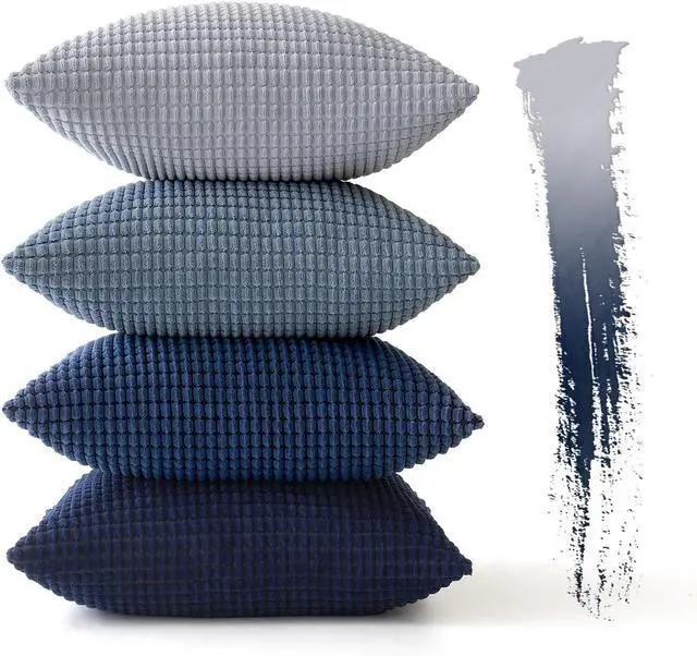 Alt view image 6 of 6 - Blue Decorative Pillow Covers 20x20 Inch Set of 4 Boho Western Farmhouse Home Decor Couch Throw Pillows Summer Coastal Corduroy Couch Pillowcases Industrial for Sofa Living Room Bed