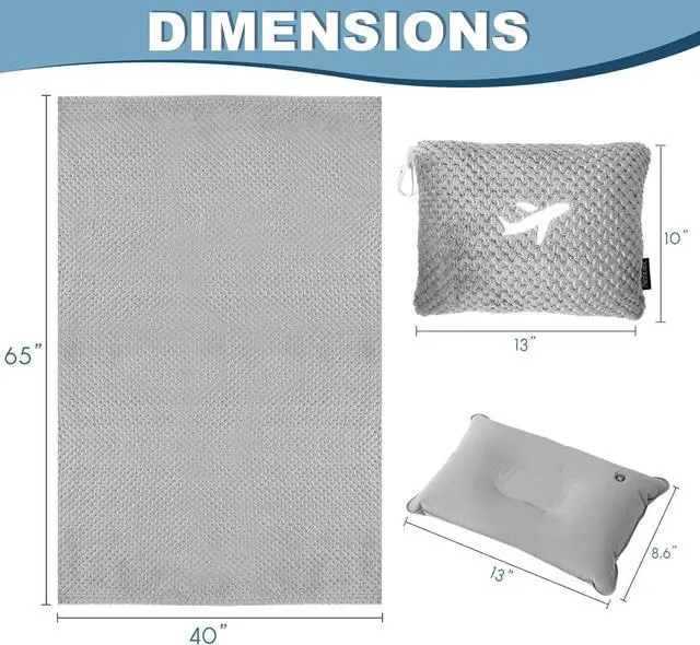 Alt view image 7 of 7 - Travel Blanket Airplane Compact with Bag Travel Essentials 3 in 1 Packable Airplane Blanket Travel Pillow and Blanket Set Inflatable Pillow Luggage Sleeve & Backpack Clip (Light Grey)