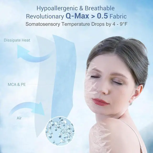 Alt view image 2 of 6 - Cooling Pillow Cases for Hot Sleepers Japanese Q-Max 0.5 Cooling Pillowcases Both Sides(Cooling/Cotton) Breathable Soft Pillowcase for Hair and Skin Set of 2-Blue (Standard (20 x 26))