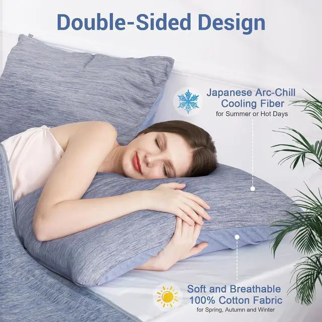 Alt view image 3 of 6 - Cooling Pillow Cases for Hot Sleepers Japanese Q-Max 0.5 Cooling Pillowcases Both Sides(Cooling/Cotton) Breathable Soft Pillowcase for Hair and Skin Set of 2-Blue (Standard (20 x 26))