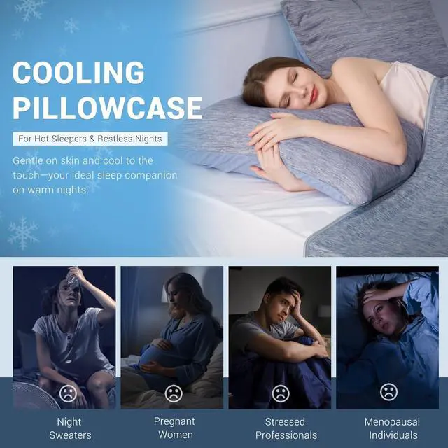 Alt view image 6 of 6 - Cooling Pillow Cases for Hot Sleepers Japanese Q-Max 0.5 Cooling Pillowcases Both Sides(Cooling/Cotton) Breathable Soft Pillowcase for Hair and Skin Set of 2-Blue (Standard (20 x 26))