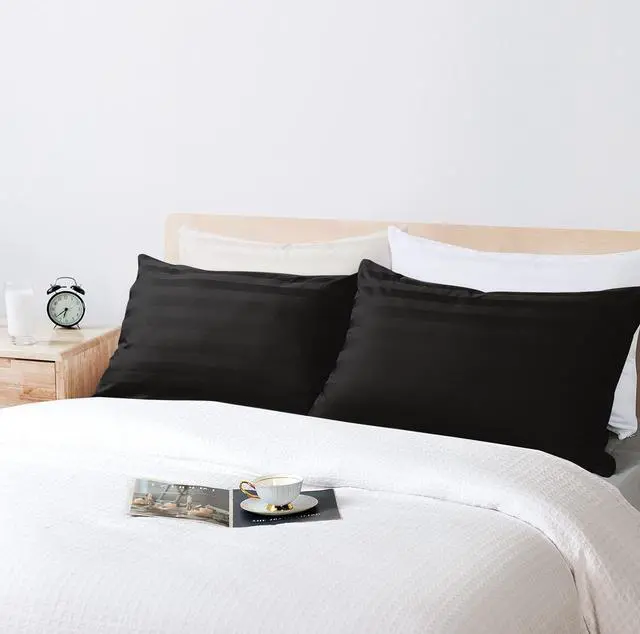 Main image of Pillow Cases King Size 100% Egyptian Cotton Pillow Protectors with Zipper 400 Thread Count Sateen Weave Black Pillowcases King Size Set of 2 Premium Quality Pillow Covers for Home/Hotel