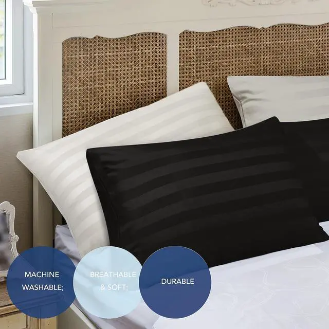 Alt view image 4 of 7 - Pillow Cases King Size 100% Egyptian Cotton Pillow Protectors with Zipper 400 Thread Count Sateen Weave Black Pillowcases King Size Set of 2 Premium Quality Pillow Covers for Home/Hotel