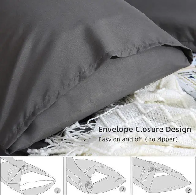Alt view image 3 of 7 - 24 Pack Pillowcases Standard Size with Envelope Closure Soft Brushed Microfiber Pillow Cases Set for Hotel Therapy Clinic Fabric Markers 20x26 Inches Grey