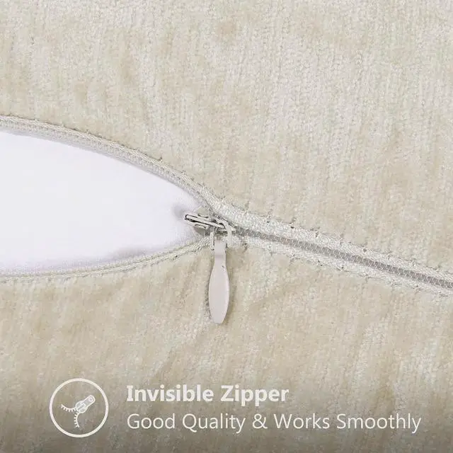 Alt view image 3 of 7 - Chenille Soft Throw Pillow Covers 20x20 Set of 2 Farmhouse Velvet Neutral Decorative Pillow Covers with Stitched Edge for Couch Sofa Bed Home Decor Beige