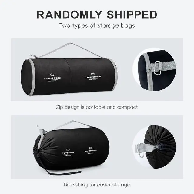 Alt view image 2 of 7 - Travel Pillow and Blanket Set Neck Pillows Travel Essentials with Sleep Mask for Airplane Car Memory Foam Black