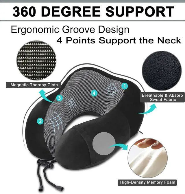 Alt view image 4 of 7 - Travel Pillow and Blanket Set Neck Pillows Travel Essentials with Sleep Mask for Airplane Car Memory Foam Black