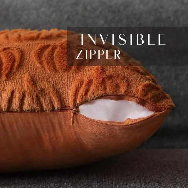 Alt view image 2 of 5 - Fall Pillow Covers 20x20 Set of 2 Fall Decorations Autumn Rust Pumpkin Throw Pillow Cases Soft Plush Faux Fur Wool Couch Cushion Case for Chair Sofa Bedroom Living Room Home Decor PTK02A20
