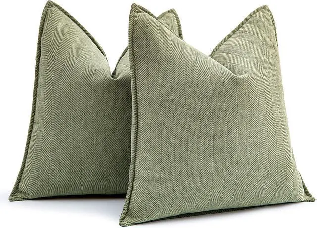 Main image of Pack of 2 Sage Green Decorative Pillow Covers 20x20 Inch Soft Chenille Luxurious Couch Throw Pillows Farmhouse Cushion Covers with Elegant Design for Sofa Bedroom Living Room Home Decor