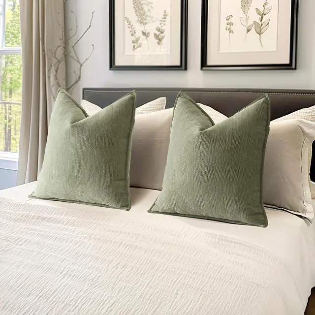 Alt view image 5 of 7 - Pack of 2 Sage Green Decorative Pillow Covers 20x20 Inch Soft Chenille Luxurious Couch Throw Pillows Farmhouse Cushion Covers with Elegant Design for Sofa Bedroom Living Room Home Decor