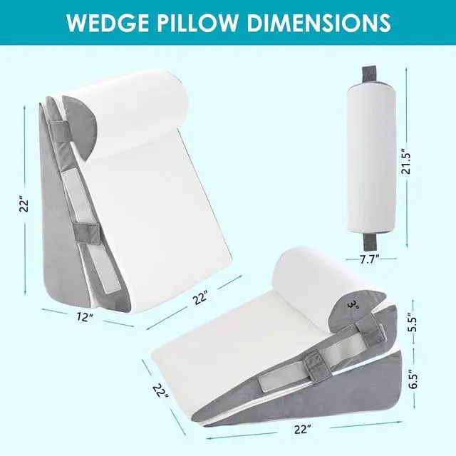 Alt view image 2 of 7 - 3Pcs Wedge Pillow Set for After Surgery Acid Reflux Relief Adjustable Bed Wedge Pillows for Sleeping Anti Snore Memory Foam Triangle Pillow for Back&Neck&Shoulder Pain Relief White&Grey