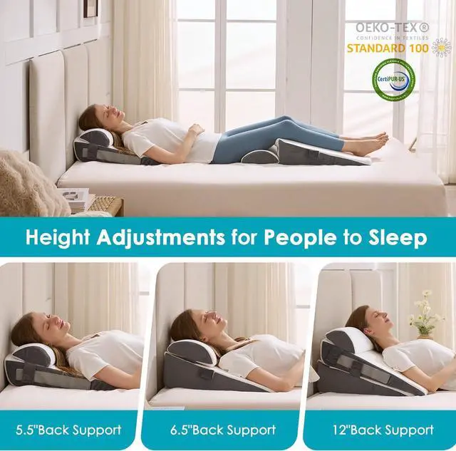 Alt view image 3 of 7 - 3Pcs Wedge Pillow Set for After Surgery Acid Reflux Relief Adjustable Bed Wedge Pillows for Sleeping Anti Snore Memory Foam Triangle Pillow for Back&Neck&Shoulder Pain Relief White&Grey