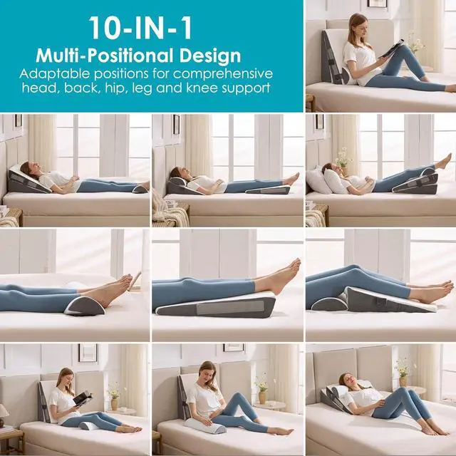 Alt view image 4 of 7 - 3Pcs Wedge Pillow Set for After Surgery Acid Reflux Relief Adjustable Bed Wedge Pillows for Sleeping Anti Snore Memory Foam Triangle Pillow for Back&Neck&Shoulder Pain Relief White&Grey