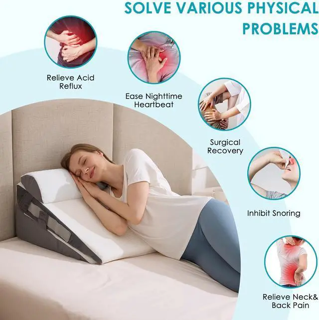 Alt view image 6 of 7 - 3Pcs Wedge Pillow Set for After Surgery Acid Reflux Relief Adjustable Bed Wedge Pillows for Sleeping Anti Snore Memory Foam Triangle Pillow for Back&Neck&Shoulder Pain Relief White&Grey