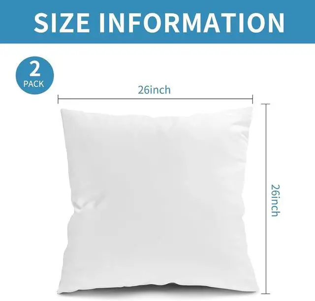 Alt view image 6 of 7 - Throw Pillow Inserts Set of 2-26 x 26 Inches Bed and Couch Pillows - Euro Pillow Indoor Decorative Pillows for Bed and Sofa