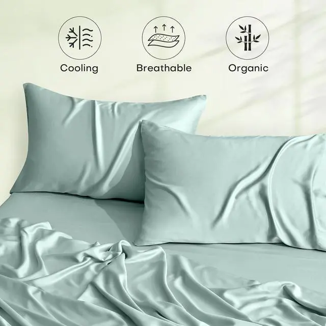 Alt view image 2 of 7 - Pillow Cases King Size Set of 2 100% Rayon Derived from Bamboo Cooling Pillowcase Soft & Breathable Pillow Covers with Envelope Closure (20x40 inches Sage Green)