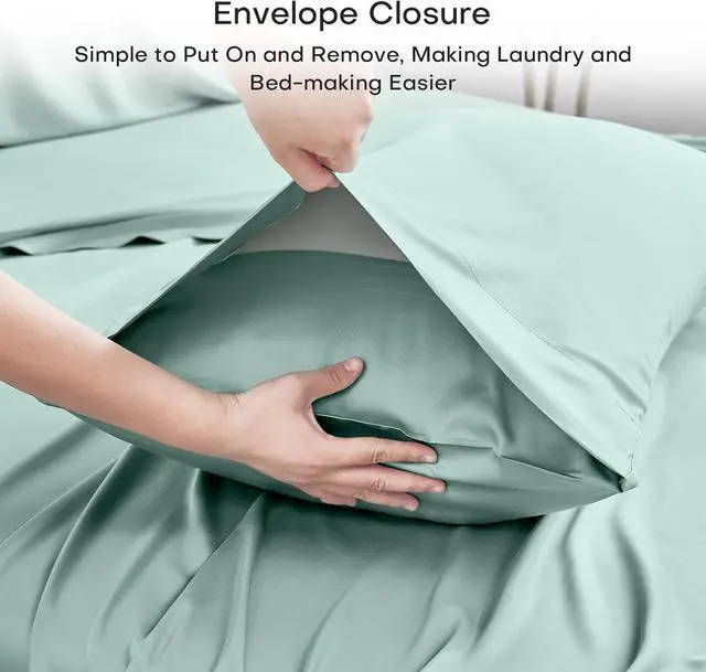 Alt view image 4 of 7 - Pillow Cases King Size Set of 2 100% Rayon Derived from Bamboo Cooling Pillowcase Soft & Breathable Pillow Covers with Envelope Closure (20x40 inches Sage Green)