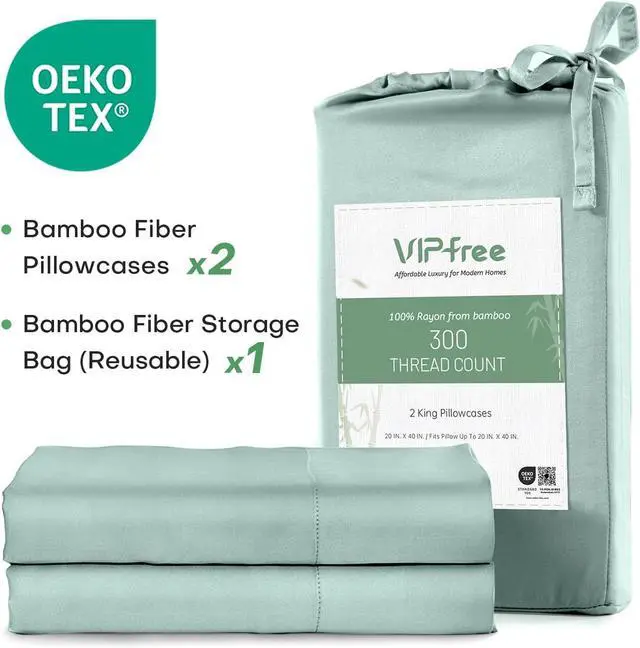 Alt view image 6 of 7 - Pillow Cases King Size Set of 2 100% Rayon Derived from Bamboo Cooling Pillowcase Soft & Breathable Pillow Covers with Envelope Closure (20x40 inches Sage Green)