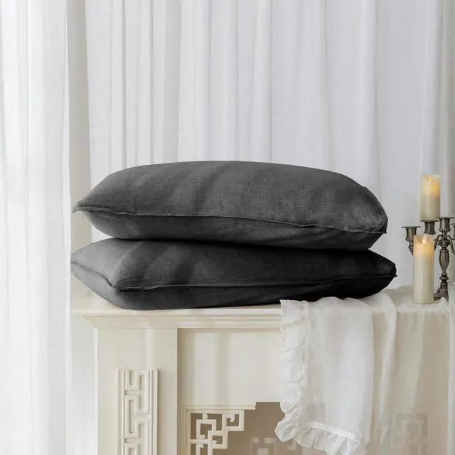 Main image of 100% Linen Pillowcases Set of 2 Envelope Overlap Closure French Natural Washed Flax Pillowcases 20x26inches-Dark Grey