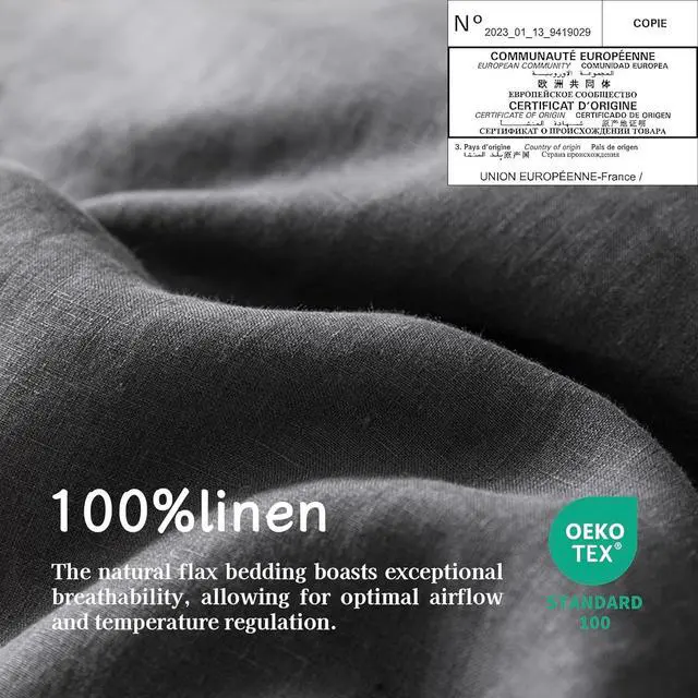 Alt view image 2 of 6 - 100% Linen Pillowcases Set of 2 Envelope Overlap Closure French Natural Washed Flax Pillowcases 20x26inches-Dark Grey