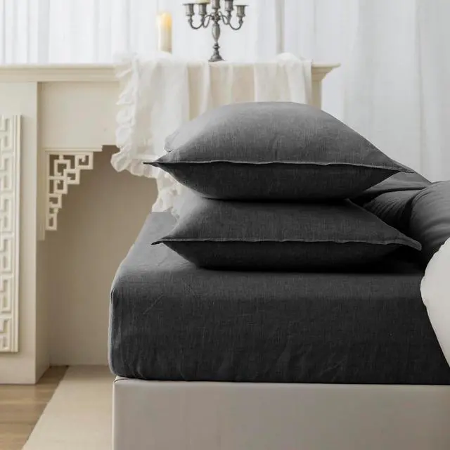 Alt view image 3 of 6 - 100% Linen Pillowcases Set of 2 Envelope Overlap Closure French Natural Washed Flax Pillowcases 20x26inches-Dark Grey