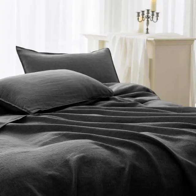 Alt view image 4 of 6 - 100% Linen Pillowcases Set of 2 Envelope Overlap Closure French Natural Washed Flax Pillowcases 20x26inches-Dark Grey