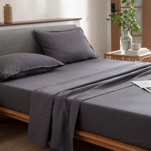Alt view image 6 of 6 - 100% Linen Pillowcases Set of 2 Envelope Overlap Closure French Natural Washed Flax Pillowcases 20x26inches-Dark Grey