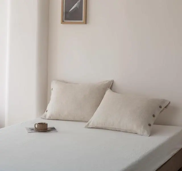 Alt view image 2 of 7 - 100% Linen Pillowcases Set of 2 French Linen from Normandy 20X26Inch Standard Size Natural Color Coconut Buttons Closure Flax Pillowshams-Pillowcase-Linen