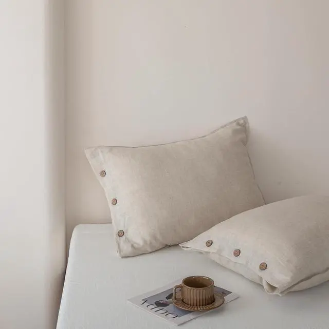 Alt view image 4 of 7 - 100% Linen Pillowcases Set of 2 French Linen from Normandy 20X26Inch Standard Size Natural Color Coconut Buttons Closure Flax Pillowshams-Pillowcase-Linen