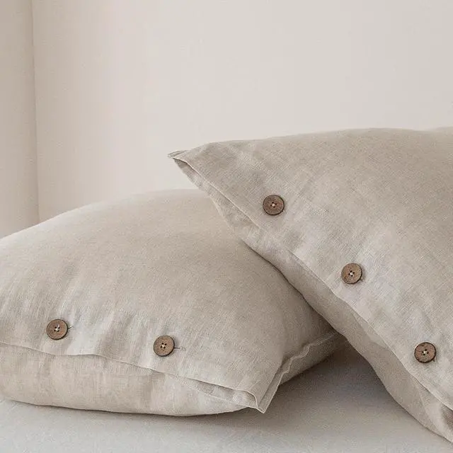 Alt view image 6 of 7 - 100% Linen Pillowcases Set of 2 French Linen from Normandy 20X26Inch Standard Size Natural Color Coconut Buttons Closure Flax Pillowshams-Pillowcase-Linen