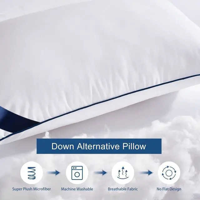 Alt view image 2 of 6 - Pillows King Size Set of 4 Soft Microfiber King Pillows with Hollow Fiber Hotel Quailty Bed Pillows for Sleeping 4 Pack for Back Stoamch Sleeper