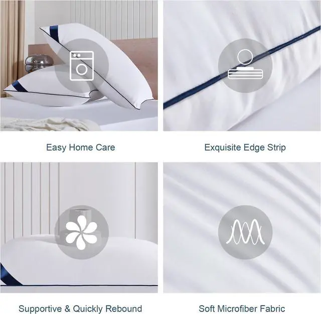 Alt view image 4 of 6 - Pillows King Size Set of 4 Soft Microfiber King Pillows with Hollow Fiber Hotel Quailty Bed Pillows for Sleeping 4 Pack for Back Stoamch Sleeper