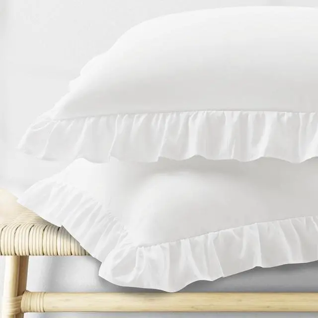 Main image of Ruffle Pillow Cases Queen Size Set of 2 Ruffled Pillow Covers with Envelope Closure Wrinkle Resistant Pillowcases 20 x 30 Ruffled Pillow Shams White