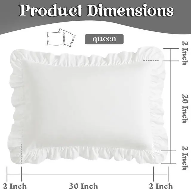 Alt view image 3 of 7 - Ruffle Pillow Cases Queen Size Set of 2 Ruffled Pillow Covers with Envelope Closure Wrinkle Resistant Pillowcases 20 x 30 Ruffled Pillow Shams White