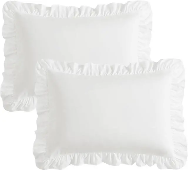 Alt view image 7 of 7 - Ruffle Pillow Cases Queen Size Set of 2 Ruffled Pillow Covers with Envelope Closure Wrinkle Resistant Pillowcases 20 x 30 Ruffled Pillow Shams White