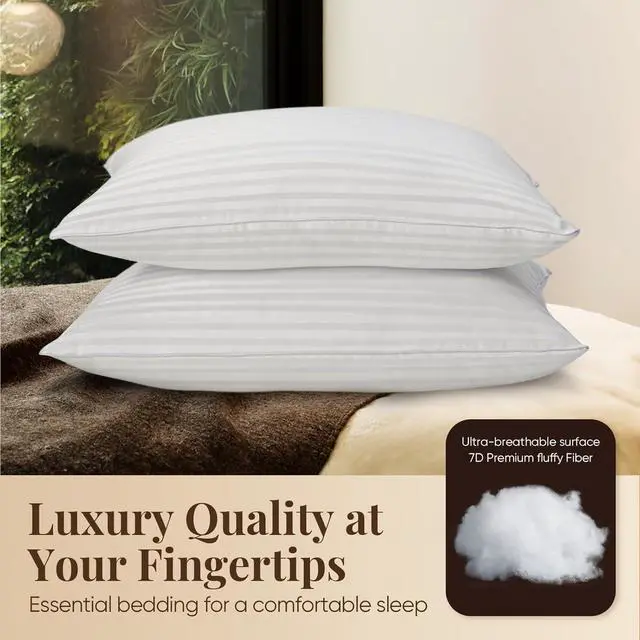 Alt view image 3 of 6 - Pillows Queen Size Set of 2 Hotel Collection Bed Pillows for Sleeping Gusseted Pillow for Back Stomach or Side Sleepers(Bright White)