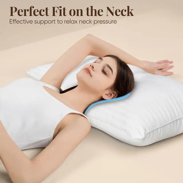 Alt view image 6 of 6 - Pillows Queen Size Set of 2 Hotel Collection Bed Pillows for Sleeping Gusseted Pillow for Back Stomach or Side Sleepers(Bright White)