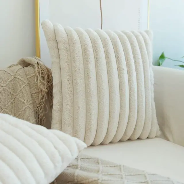 Alt view image 4 of 7 - Pack of 2 Faux Fur Plush Decorative Throw Pillow Covers For Home Couch Cushion Case Soft Solid Pillowcases (Beige 20 x 20-Inch)