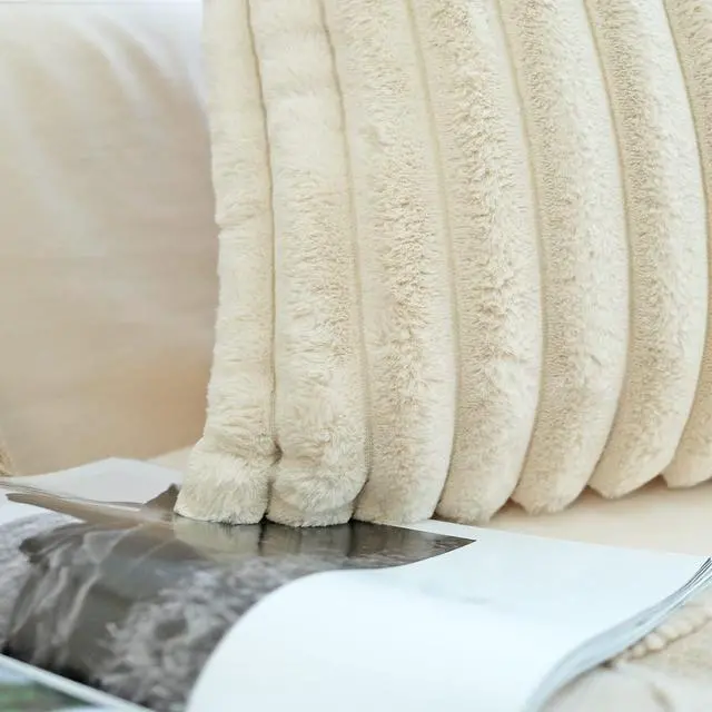 Alt view image 5 of 7 - Pack of 2 Faux Fur Plush Decorative Throw Pillow Covers For Home Couch Cushion Case Soft Solid Pillowcases (Beige 20 x 20-Inch)