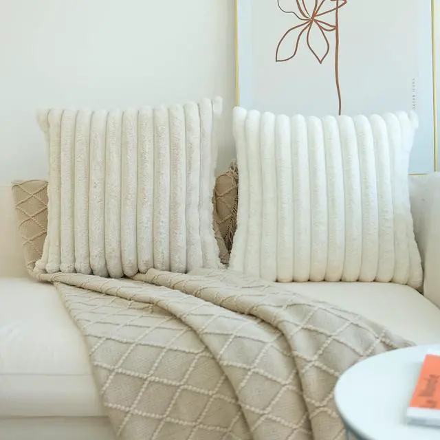 Alt view image 7 of 7 - Pack of 2 Faux Fur Plush Decorative Throw Pillow Covers For Home Couch Cushion Case Soft Solid Pillowcases (Beige 20 x 20-Inch)