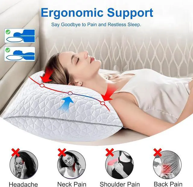 Alt view image 6 of 7 - Cooling Pillows Queen Size Set of 2 Shredded Memory Foam Pillows Adjustable Firm Bed Pillows Cool Cold Pillow for Hot Side Back Stomach Sleepers with Removable Washable Cover 20 x 30 White