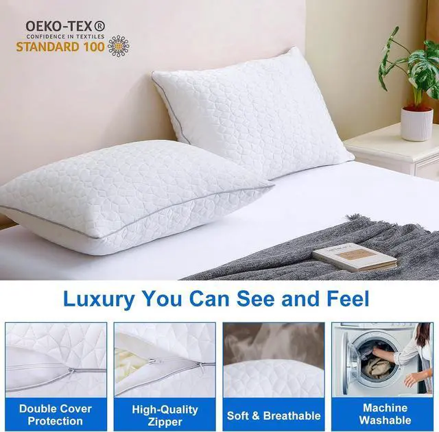 Alt view image 7 of 7 - Cooling Pillows Queen Size Set of 2 Shredded Memory Foam Pillows Adjustable Firm Bed Pillows Cool Cold Pillow for Hot Side Back Stomach Sleepers with Removable Washable Cover 20 x 30 White