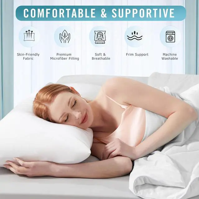Alt view image 2 of 7 - Standard Size Bed Pillows for Sleeping 4 Pack Luxury Hotel Pillows Comfortable and Supportive Machine Washable Suitable for Stomach Back and Side Sleepers.