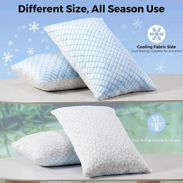Alt view image 2 of 6 - King Size Pillows Set of 2 Shredded Memory Foam Pillows Cooling Pillow King 2 Pack Foam Pillow for Sleeping Adjustable Firm Bed Pillow for Side Back and Stomach Sleepers