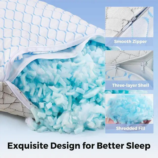 Alt view image 6 of 6 - King Size Pillows Set of 2 Shredded Memory Foam Pillows Cooling Pillow King 2 Pack Foam Pillow for Sleeping Adjustable Firm Bed Pillow for Side Back and Stomach Sleepers